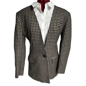 Vintage Ann Klain USA 8 Houndstooth V Collar‎ Wool Silk Cashmere Blazer Jacket